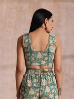 Thumbnail for trueBrowns Fern Green Overall Floral Block Print Cotton Pant Suit Set - Distacart