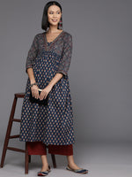 Thumbnail for Varanga Women Blue And Maroon Bandez Printed Anarkali Kurta - Distacart