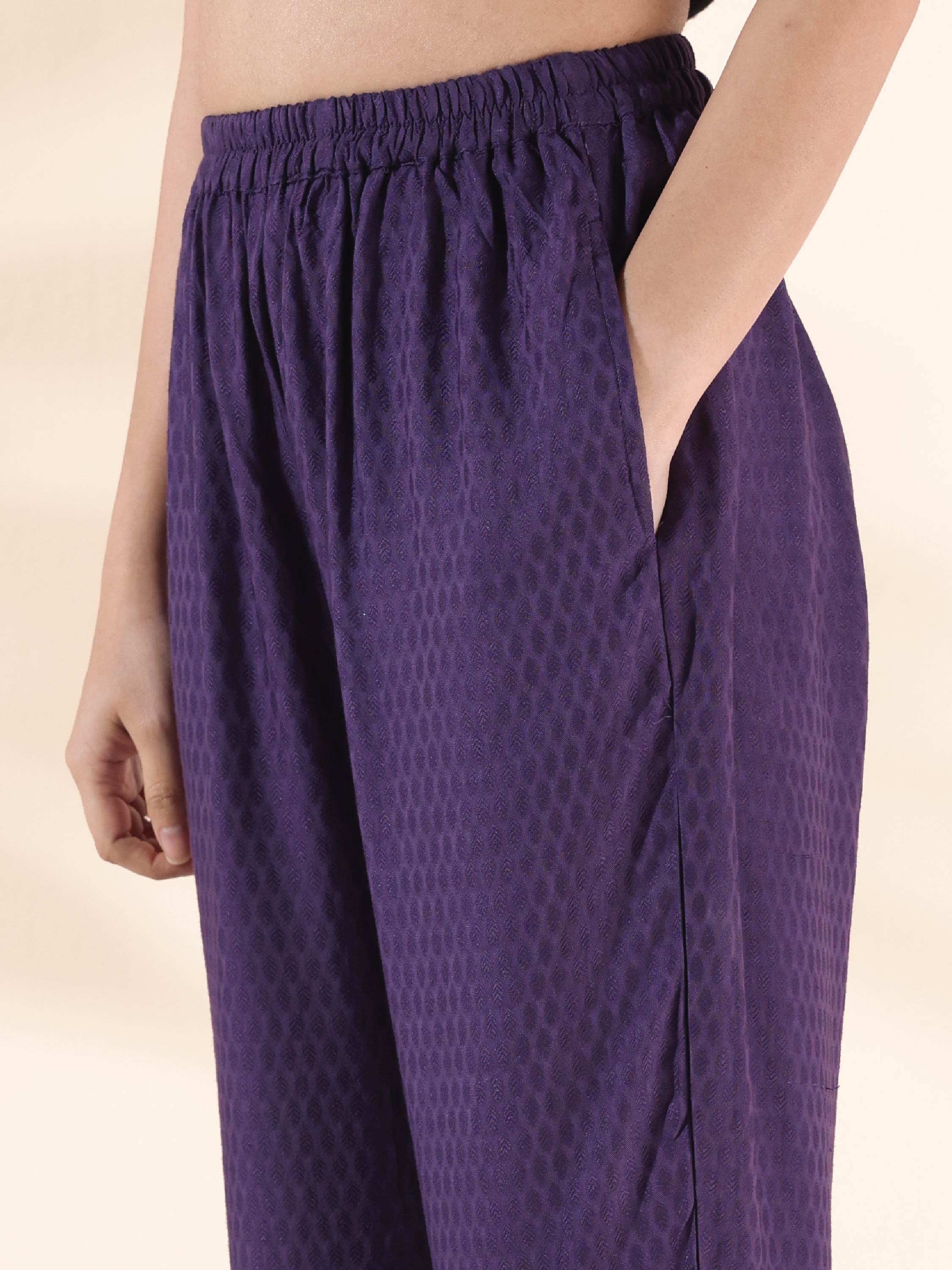 trueBrowns Purple Viscose Dobby Slit Kurta Pant Set - Distacart