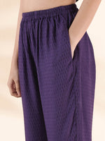 Thumbnail for trueBrowns Purple Viscose Dobby Slit Kurta Pant Set - Distacart