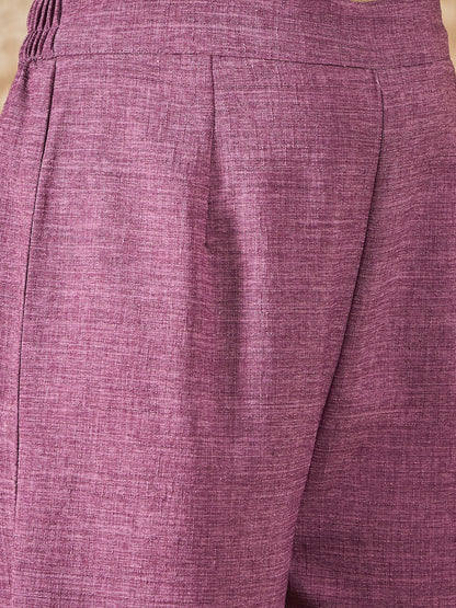 InWeave Dusty Mauve V Neck Aline Kurta Set - Distacart