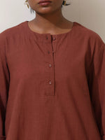 Thumbnail for trueBrowns Brown Cotton Linen Kurta Co-Ord Set