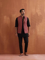 Thumbnail for trueBrowns Men's Rust Cotton Dobby Nehru Jacket
