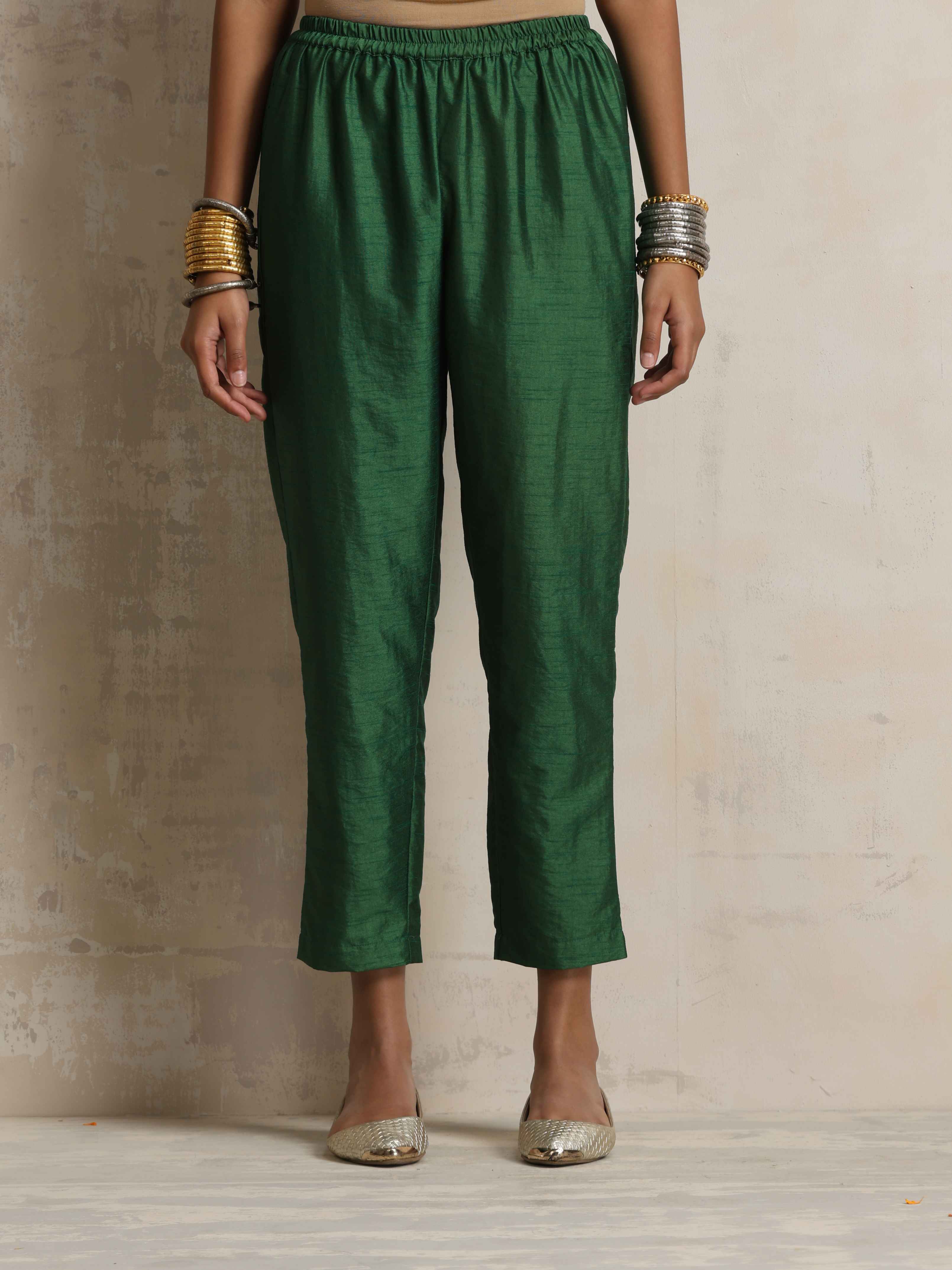 trueBrowns Dark Green Silk Arkali Flared Kurta Set - Distacart