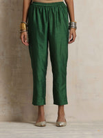 Thumbnail for trueBrowns Dark Green Silk Arkali Flared Kurta Set - Distacart