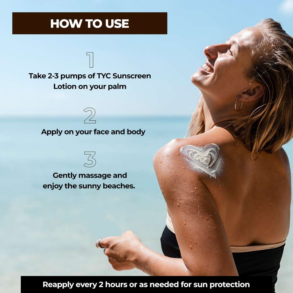 TYC Sunscreen Face & Body Lotion - Red Grapes, Coconut Oil & Niacinamide | SPF 60++++ - Dista