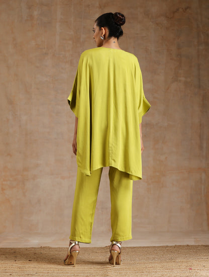 trueBrowns Lime Modal Satin Boxy Fit High-Low Co-Ord Set - Distacart