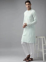 Thumbnail for Fabmade Men Sky Blue Cotton Linen Straight Kurta