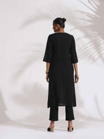 Thumbnail for trueBrowns Black Cotton High Slit Kurta Set
