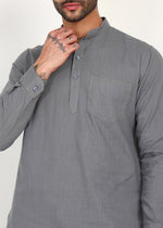 Thumbnail for Fabmade Slate Grey Linen Short Kurta Co-Ord Set - Distacart