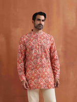 Thumbnail for trueBrowns Men's Beige Printed Short Kurta