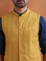 Thumbnail for trueBrowns Men's Mustard Cotton Dobby Reversible Nehru Jacket