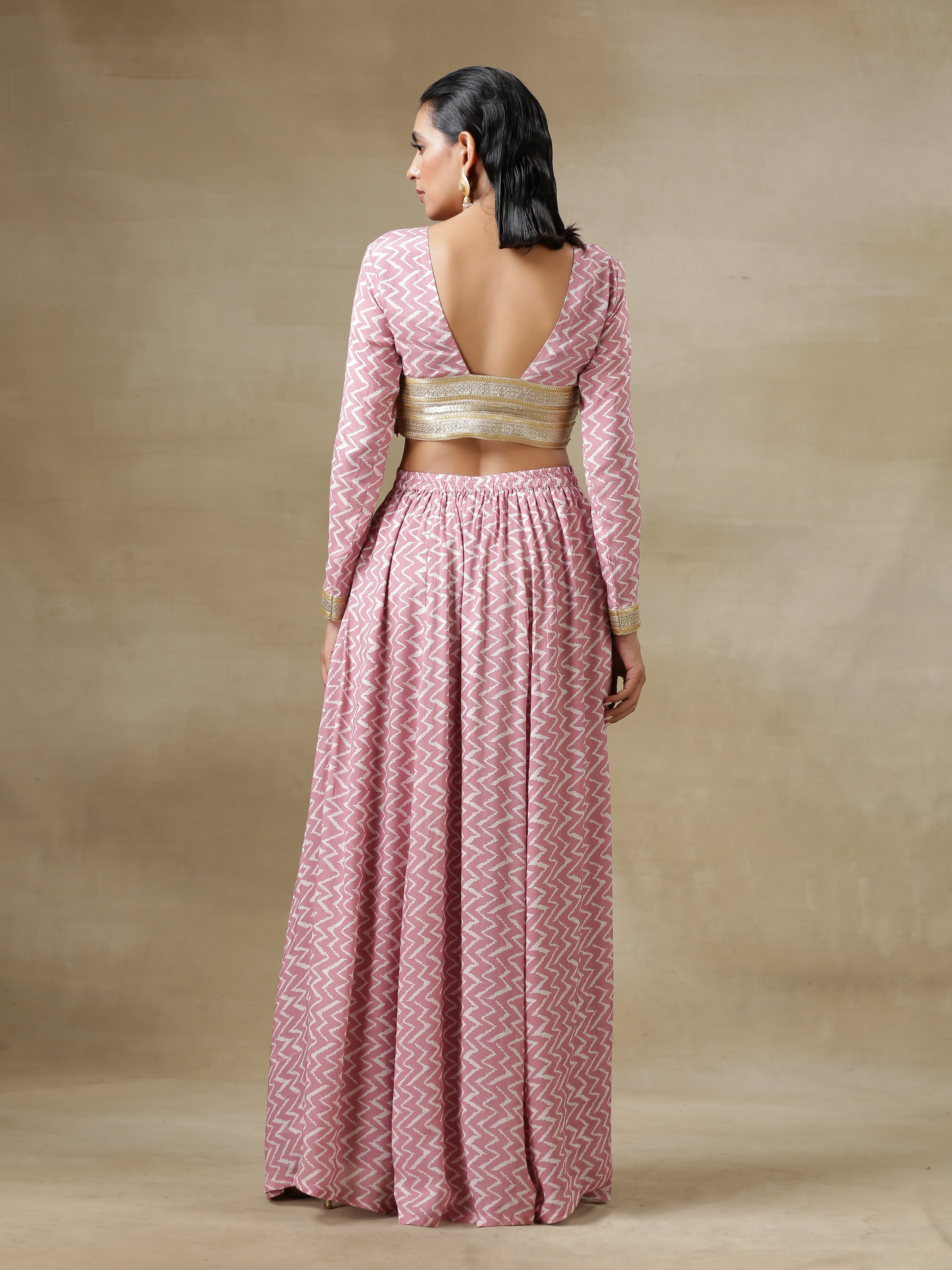 trueBrowns Light Mauve Bandhani Printed Silk Top Skirt Set - Distacart