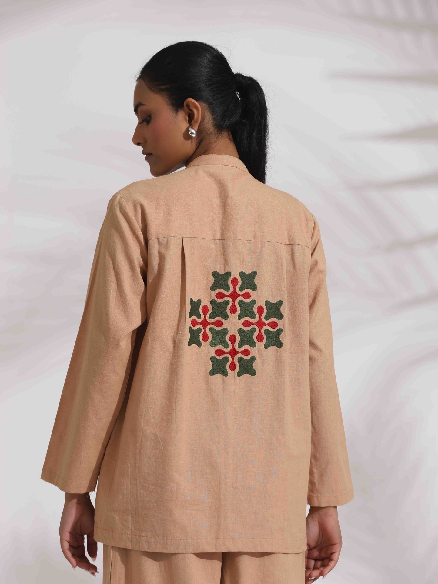 trueBrowns Beige Cotton Embroidered Shirt Top Co-ord Set - Distacart