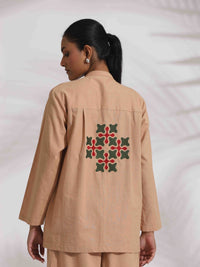 Thumbnail for trueBrowns Beige Cotton Embroidered Shirt Top Co-ord Set