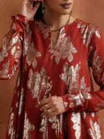 Thumbnail for trueBrowns Rust Metallic Flared Anarkali Co-ord Set