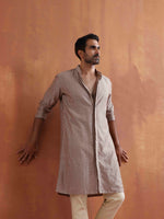 Thumbnail for trueBrowns Men's Beige Cotton Dobby Kurta