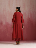 Thumbnail for trueBrowns Maroon Cotton Dobby Kurta Set