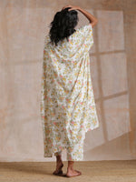 Thumbnail for trueBrowns Pink Yellow Floral On White Block Print Cotton Panel Kaftan Kurta Pant Set - Distacart