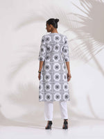 Thumbnail for trueBrowns White Cotton Geometric Print Angrakha Kurta Set