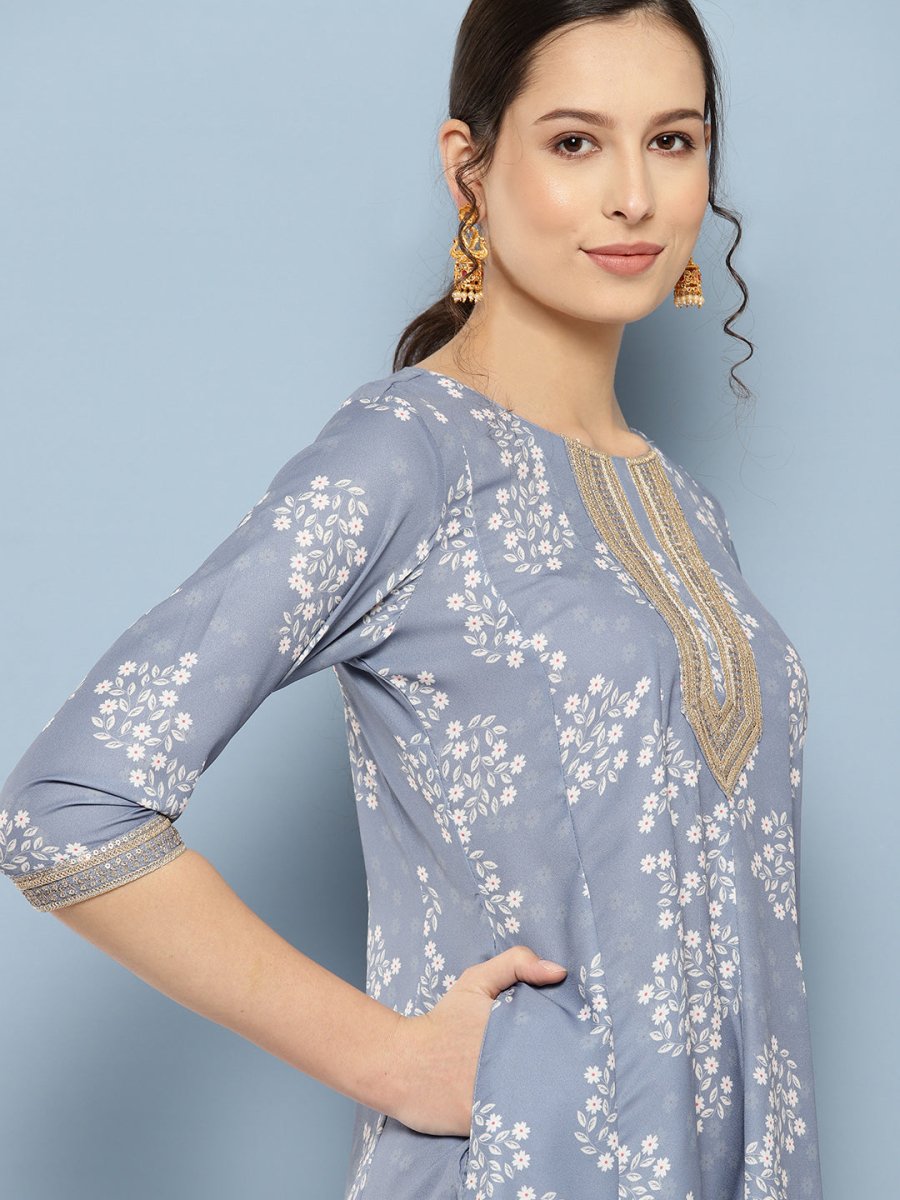 Ahalyaa Floral Printed Midi A-Line Ethnic Dress - Distacart