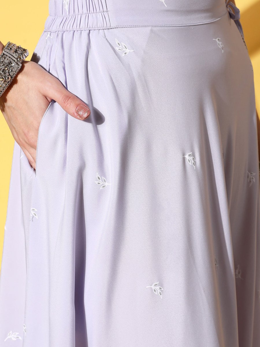 Ahalyaa Blue & White Printed Sequinned Ready to Wear Lehenga & Blouse With Dupatta - Distacart