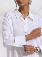 Thumbnail for trueBrowns White Cotton Schiffli Shirt Kurta Set