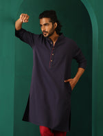 Thumbnail for trueBrowns Men's Navy Dobby Textured Kurta - Distacart