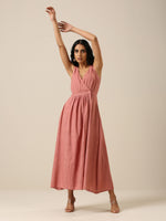 Thumbnail for trueBrowns Light Mauve Slub Texture Sleeveless Wrap Dress - Distacart