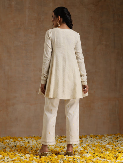 trueBrowns Ivory Gold Cotton Flared Co-Ord Set - Distacart