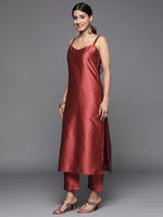 Thumbnail for Varanga Women Burgundy Strap Kurta With Tonal Bottom And Tonal Dupatta - Distacart