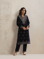 Thumbnail for trueBrowns Purple Velvet Embroidered Kurta Pant Dupatta Set