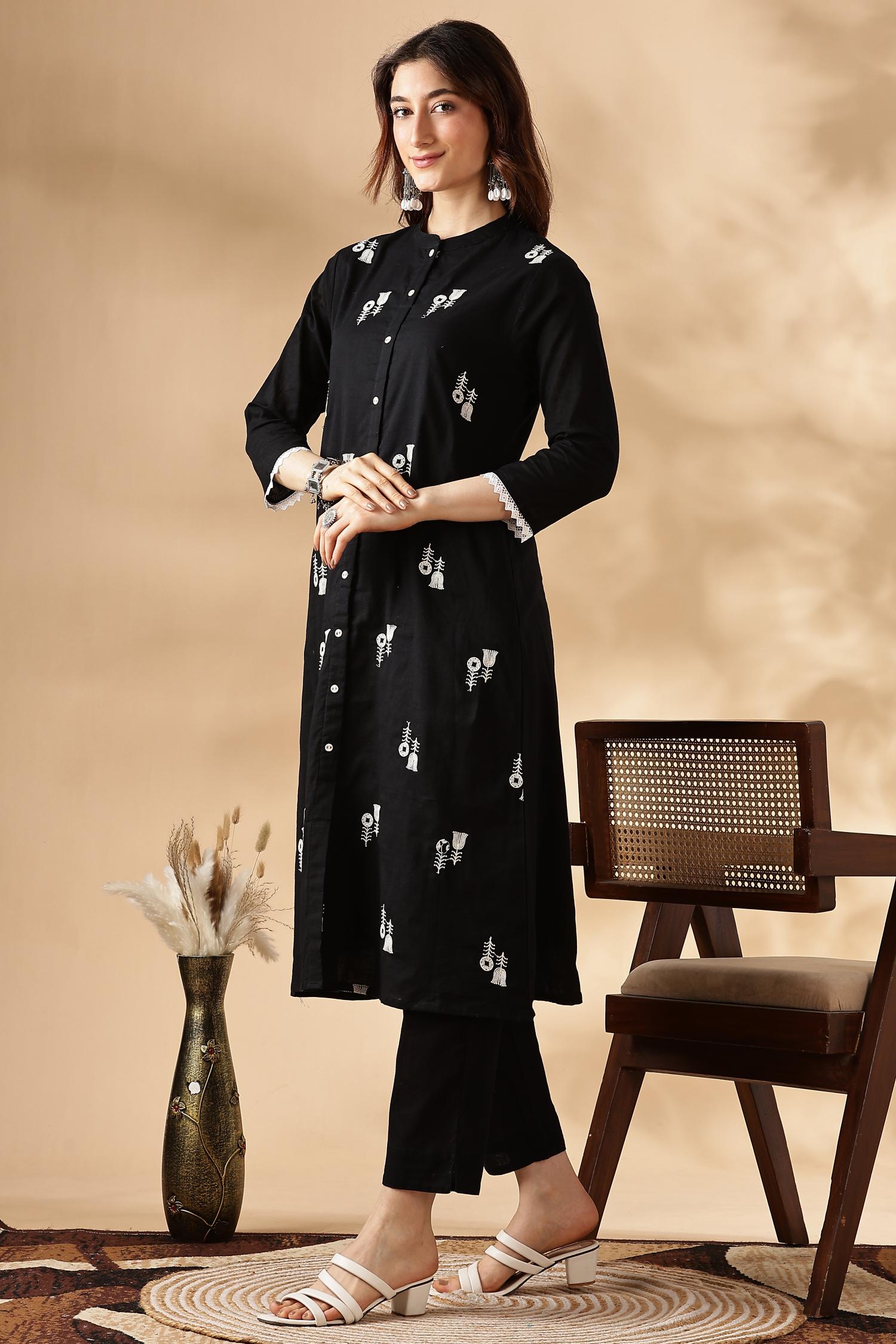 BulBul Rashmika Cotton Black Kurta Set
