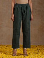 Thumbnail for trueBrowns Dark Green Gold Cotton Yoke Kurta Set - Distacart