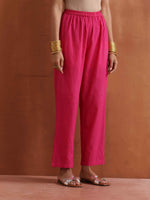 Thumbnail for trueBrowns Pink Metallic Straight Kurta Set