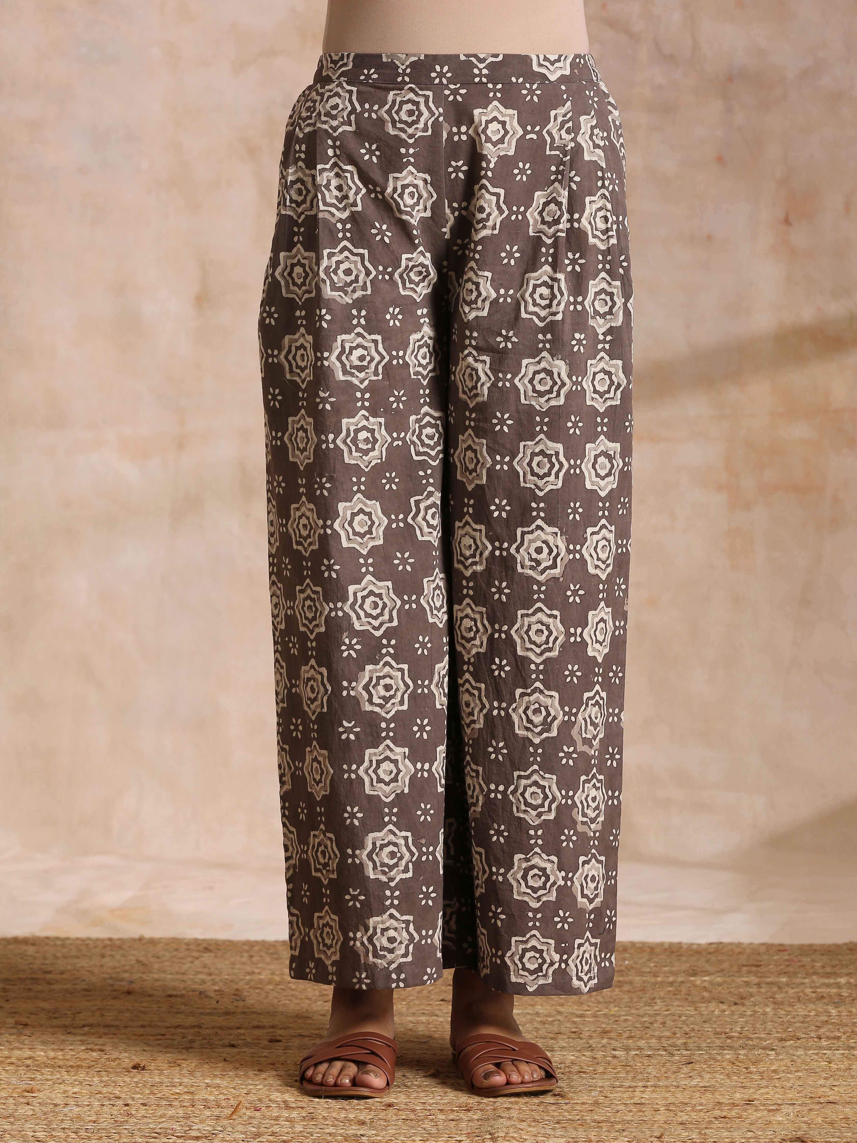 trueBrowns Clay Dabu Zig-Zag Motifs Print Cotton Sleeveless Jacket Pant Set - Distacart