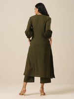 Thumbnail for trueBrowns Olive Green Slub Texture Kurta Pant Set - Distacart