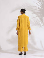 Thumbnail for trueBrowns Yellow Cotton Pleated Shirt Kurta Set