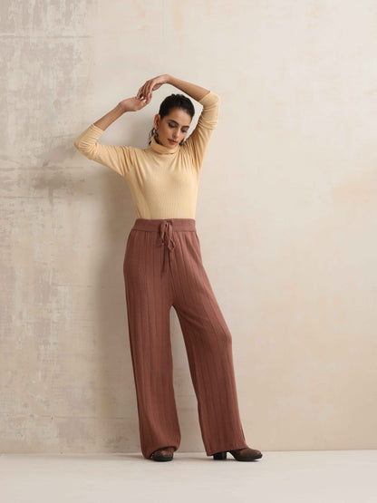 trueBrowns Peach Woollen Flared Pants - Distacart