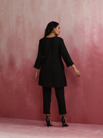 Thumbnail for trueBrowns Black Viscose Slub Pleated Kurta Co-ord Set