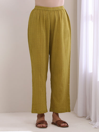 trueBrowns Avacado Green Dobby Flared Slit Kurta Pant Set - Distacart