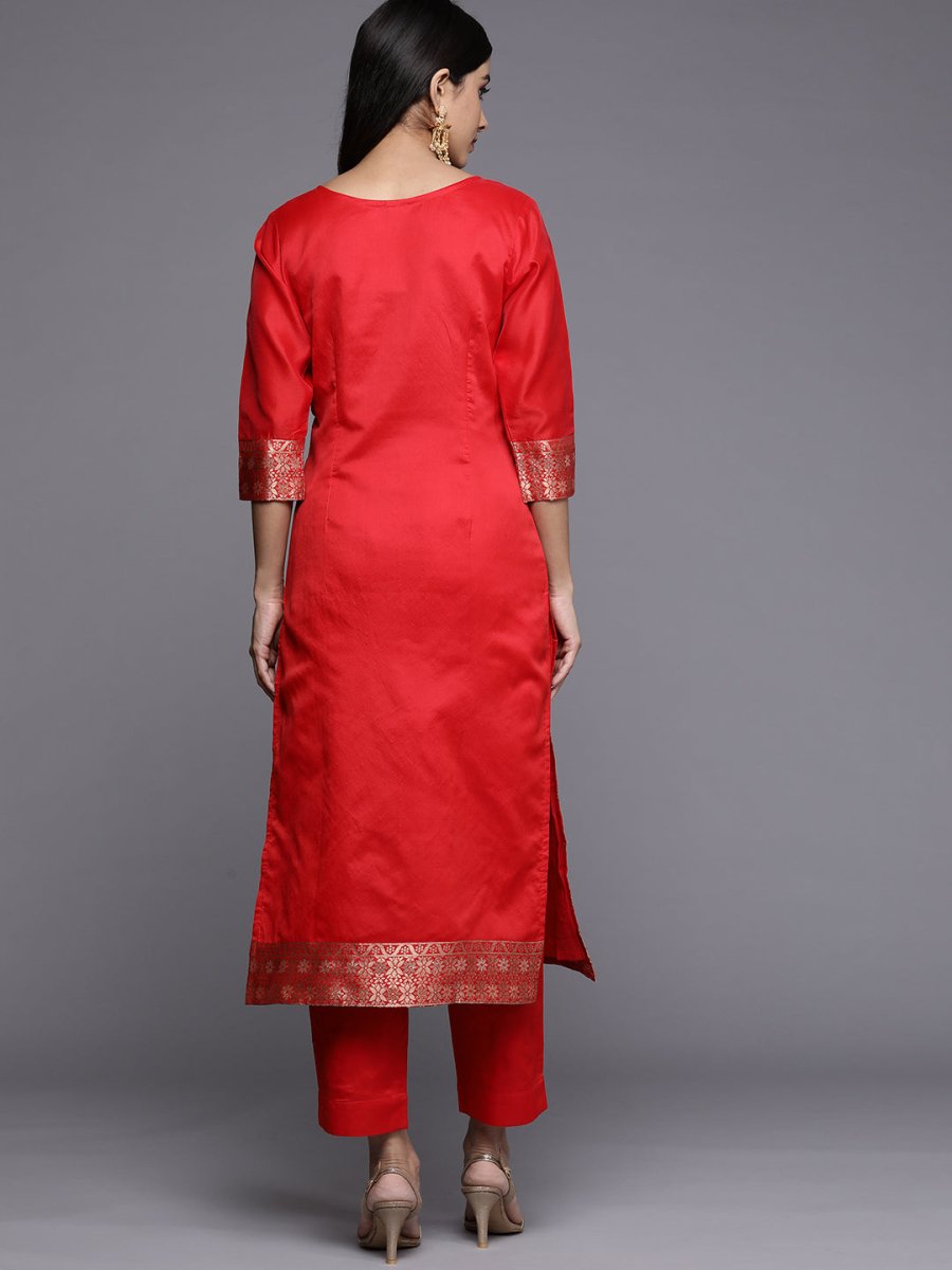 Ahalyaa Women Red Ethnic Motifs Kurta with Trousers - Distacart