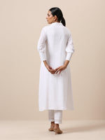 Thumbnail for trueBrowns Cotton White Weave Collar Kurta Pant Set | Relove