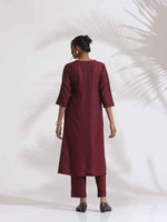 Thumbnail for trueBrowns Maroon Dobby Kurta Set