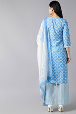 Thumbnail for Ahika Sky Blue Polyester Straight Kurta Palazzo With Dupatta