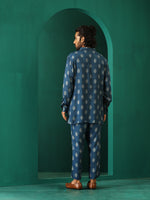 Thumbnail for trueBrowns Men's Blue Floral Muslin Silk Printed Co-ord Set - Distacart