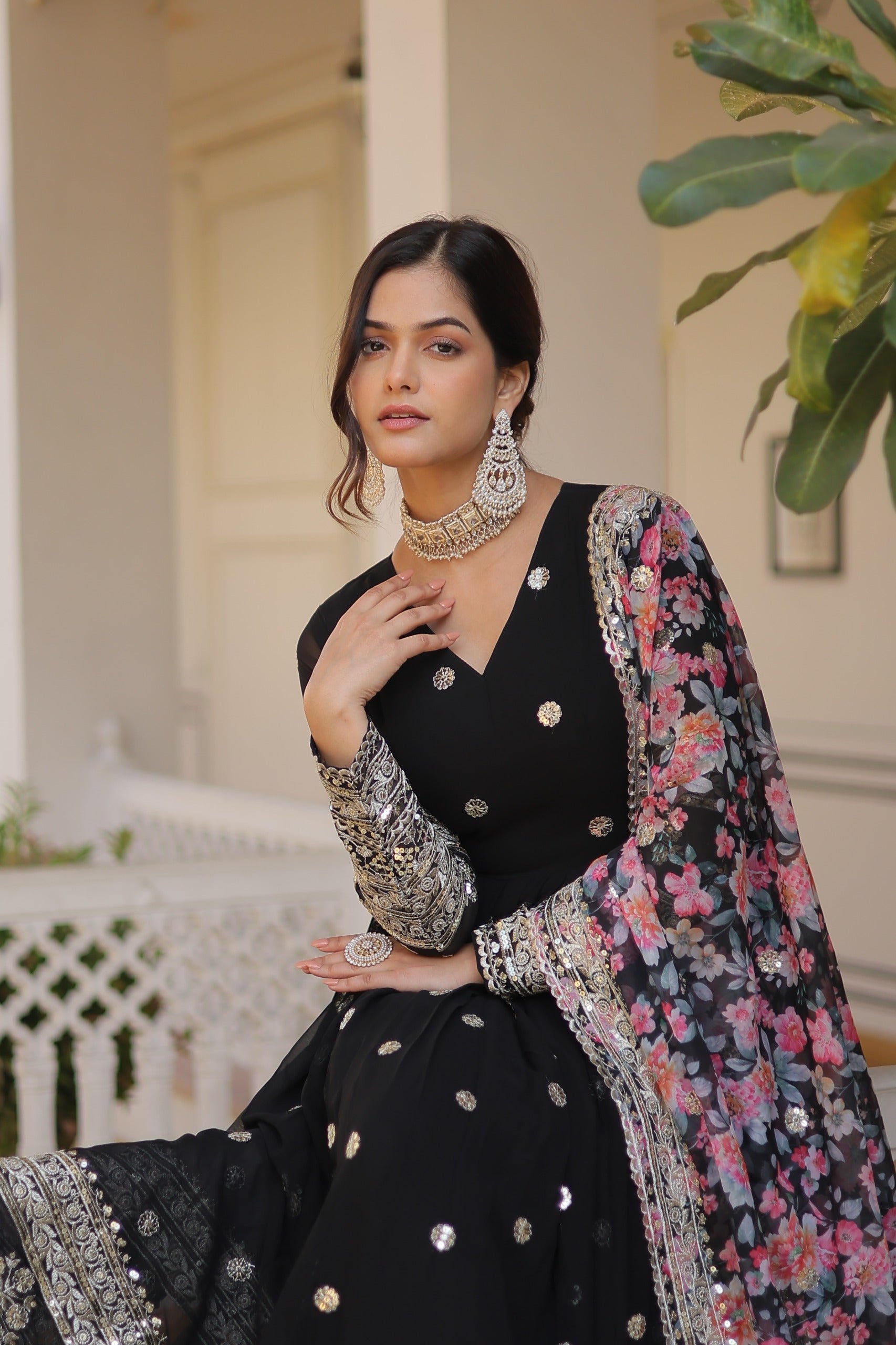 Anaita Black Georgette Readymade Anarkali Suit with Zari & Sequence Work - Dista