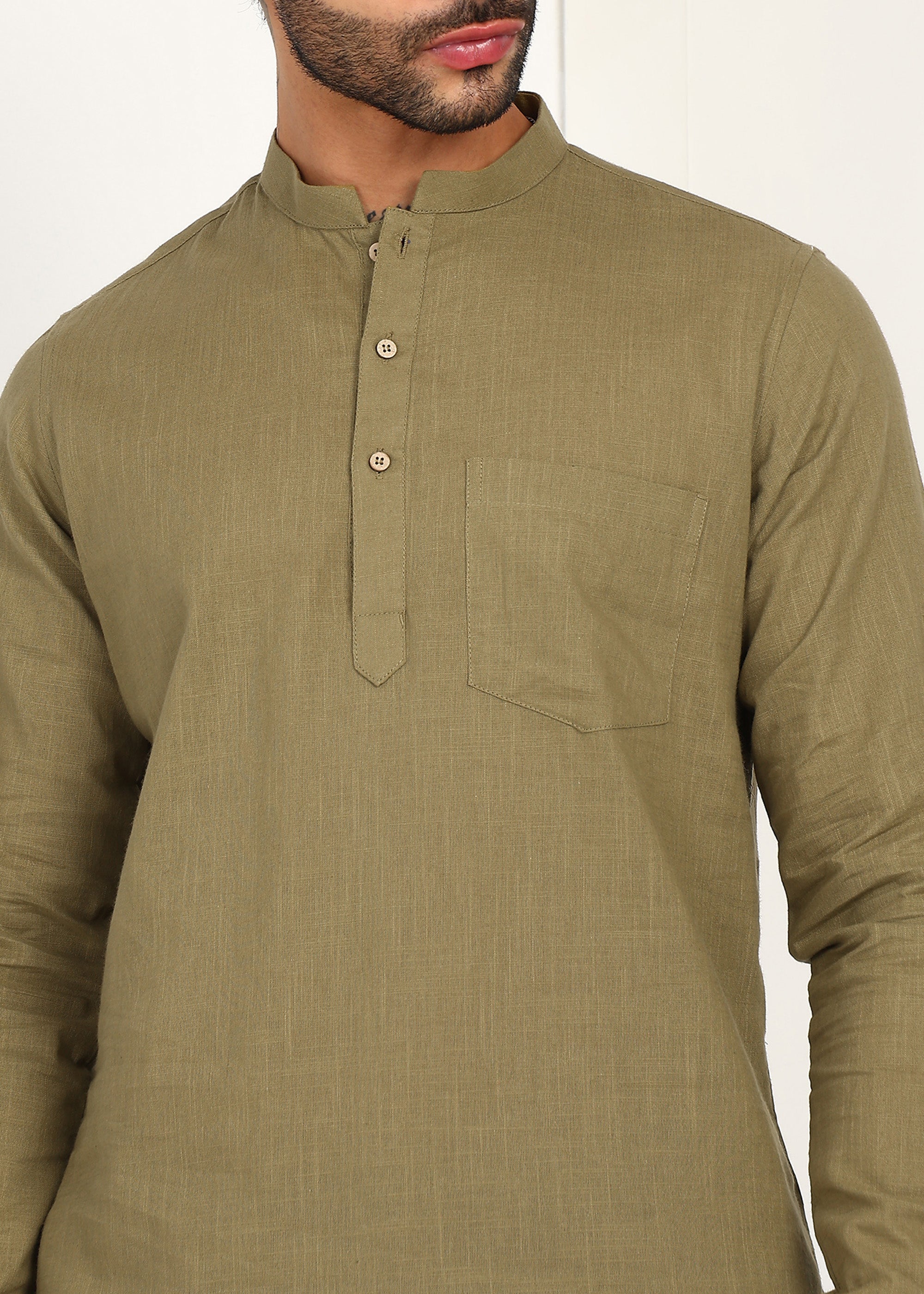 Fabmade Olive Dune Linen Short Kurta Co-Ord Set - Distacart