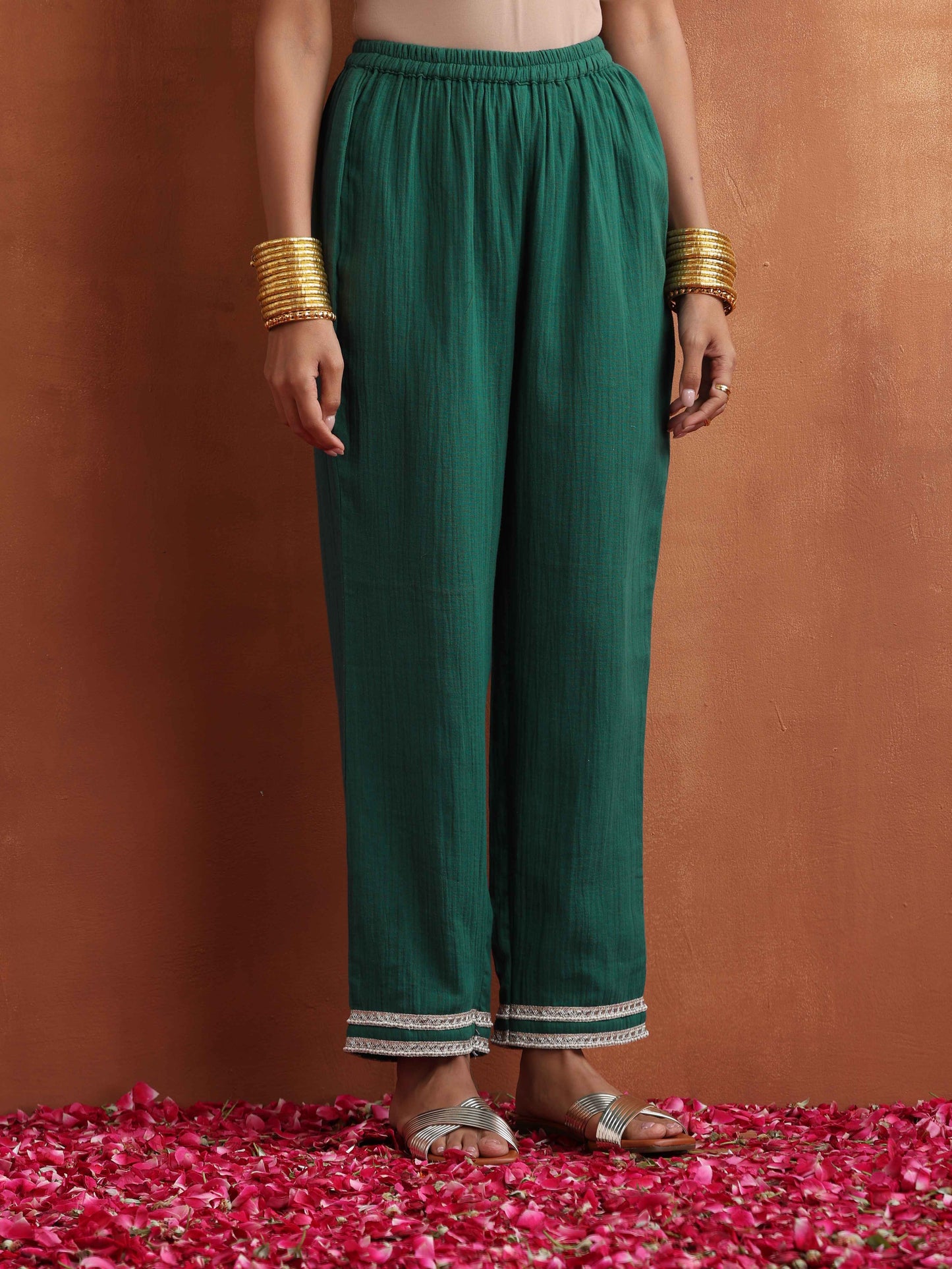 trueBrowns Green Cotton A-line Kurta Set - Distacart