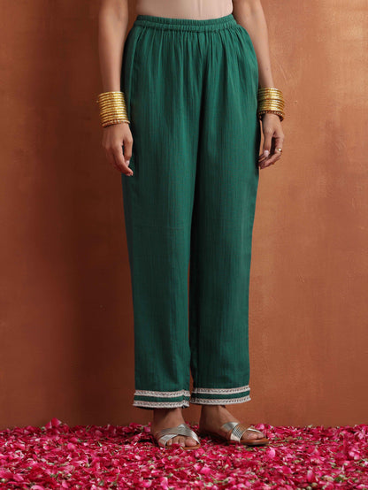 trueBrowns Green Cotton A-line Kurta Set - Distacart
